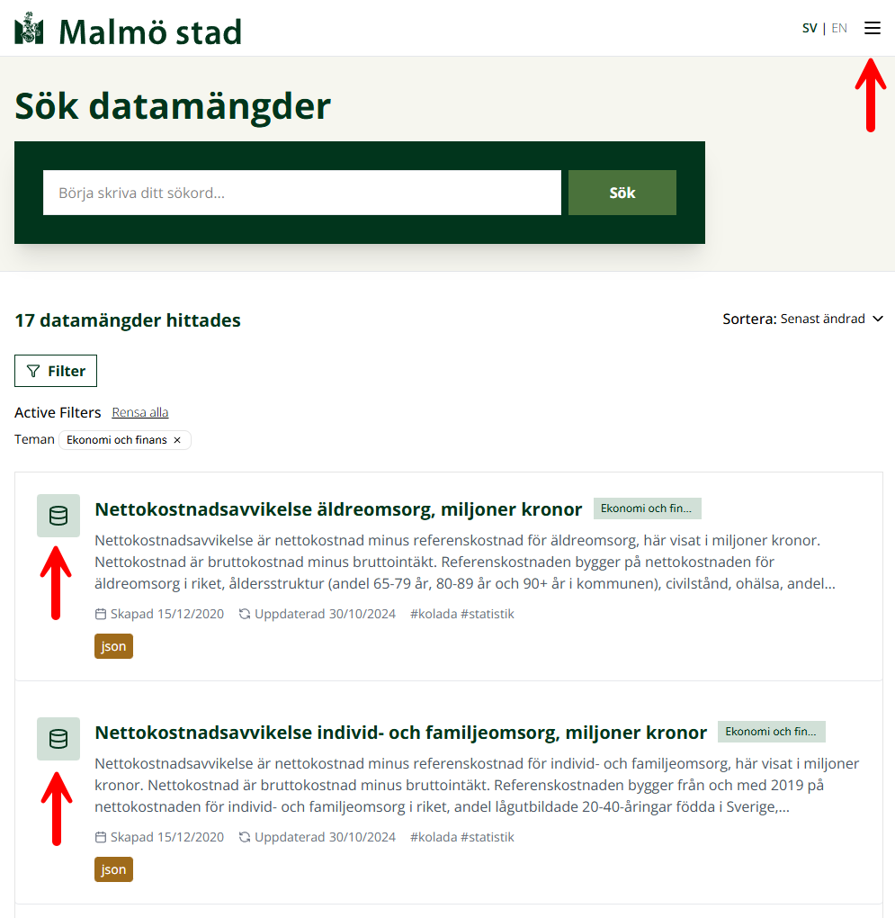 Röda pilar pekar på vektorbaserade ikoner som inte döljs för hjälpmedel.