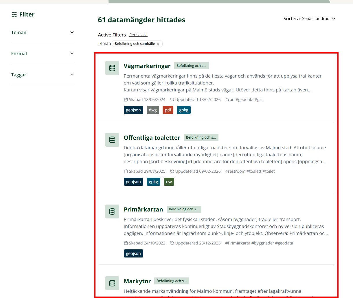 En röd ram markerar en visuellt presenterad lista över datakategorier.
