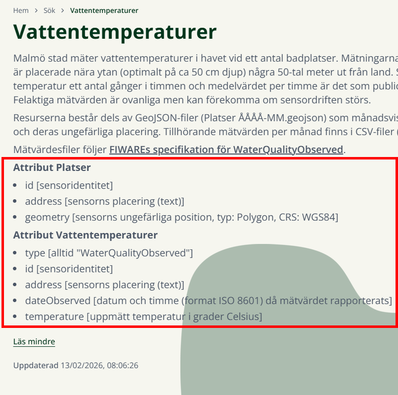 Innehåll som delvis är på engelska är inramat med en röd ram på en sida om vattentemperaturer.